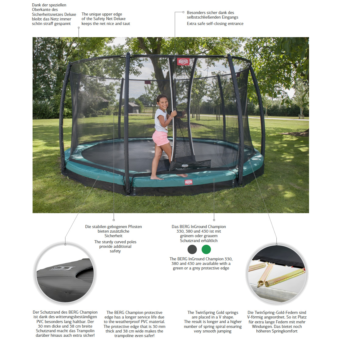 psykologi appel morder Berg Champion InGround 430 Grey incl. Safety Net Deluxe - Best quality,  biggest choice